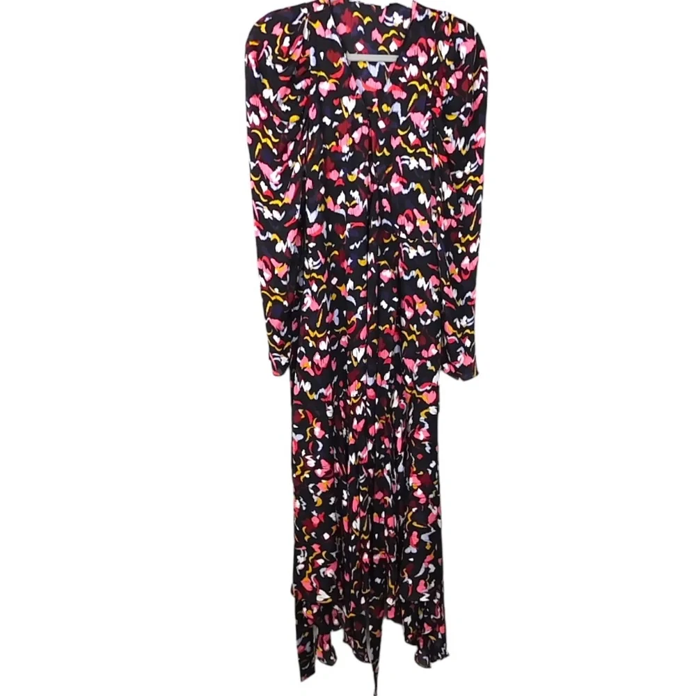A.L.C. Tianna Long Sleeve Vacation Holiday Wrap Dress in Coral Multi size 10 - Picture 3 of 8